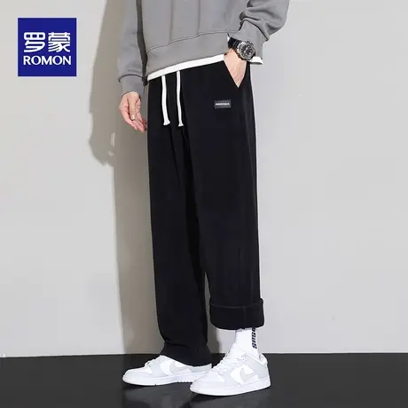 罗蒙冬季宽松保暖新款抽绳直筒运动卫裤男士加绒加厚男生休闲裤子图片