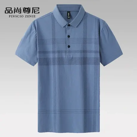 中老年爸爸短袖t恤简约格子条纹男士上衣夏季宽松休闲半袖体恤衫商品大图