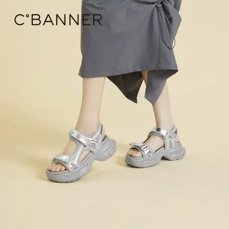 千百度夏季舒软踩屎感凉鞋厚底运动凉鞋女复古休闲罗马女凉鞋图片