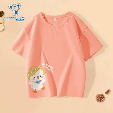 JU真维斯男童装上衣2025春季新款萌趣印花圆领套头衫纯棉短袖T恤商品大图