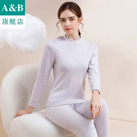 ab保暖内衣半高领纯棉刷绒打底棉毛衫裤秋衣秋裤女士套装R863商品大图