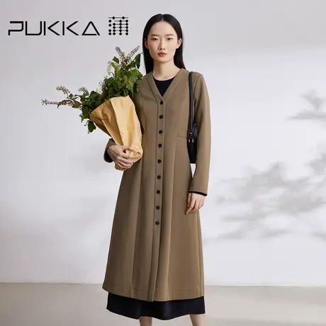 蒲PUKKA 2023秋季新款法式复古收腰显瘦轻熟极简风V领连衣裙图片