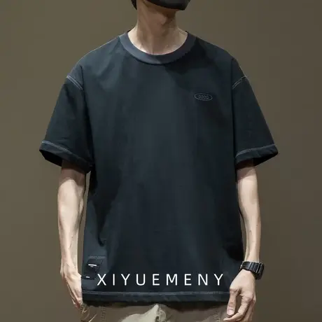 潮牌t恤男半袖2025新款夏季辑明线重磅宽松打底短袖大码美式上衣图片