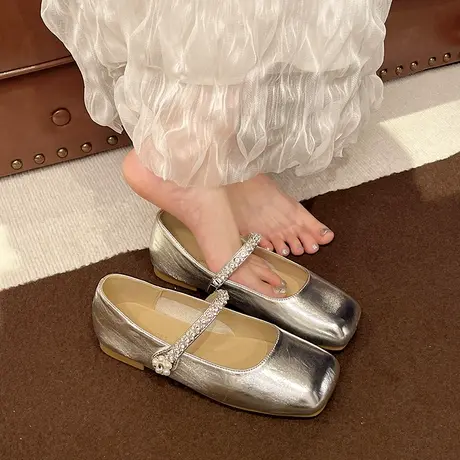 银色绝美玛丽珍鞋女2025夏季新款配裙子温柔单鞋英伦风气质小皮鞋图片
