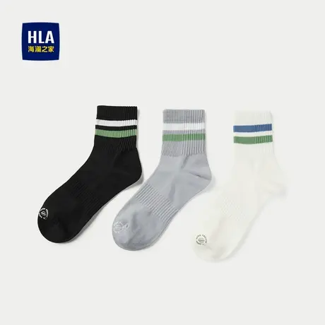 HLA/海澜之家条纹袜子25新款三双装透气细腻柔软抗起球中筒袜男商品大图