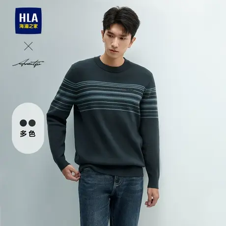 HLA/海澜之家商务时尚可机洗长袖针织衫24秋冬新圆领高周波毛衣男图片