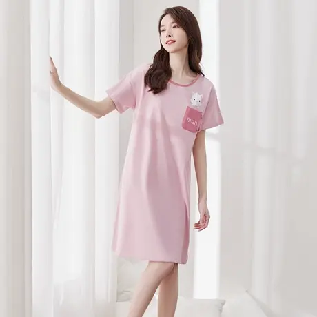 顶瓜瓜睡裙女款2025新款春款顶呱呱简约大喵女士纯棉短袖家居裙商品大图