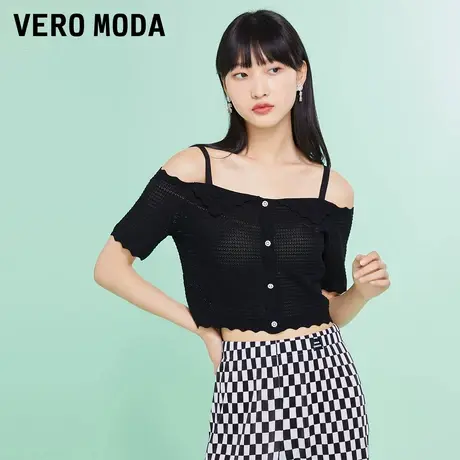 Vero Moda奥莱夏季清仓甜美简约一字领露肩短袖针织辣妹上衣女商品大图