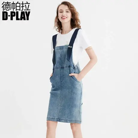 DPLAY德帕拉春款欧美蓝色织带牛仔背带裙时尚气质半身裙图片