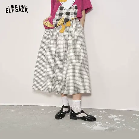 妖精的口袋复古休闲格子阔腿裤女2025年夏季新款宽松显瘦九分裤子商品大图