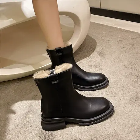英伦风加绒马丁靴女ins潮2022年新款冬季低跟加厚切尔西加棉短靴商品大图