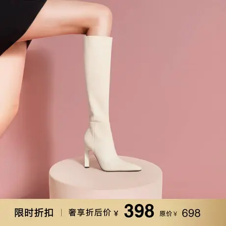 熙漫2023秋冬新款加绒不过膝长靴纯色百搭细跟高跟靴尖头气质女靴图片