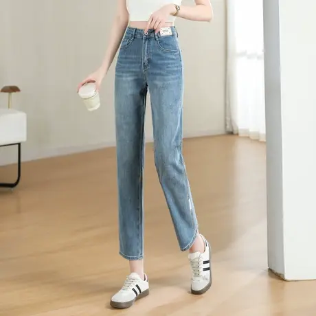 时尚气质牛仔九分裤2023年夏季新款女士简约高腰显瘦通勤直筒裤商品大图