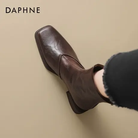 达芙妮棕色短靴女款冬季加绒2025新款靴子马丁靴瘦瘦靴法式小踝靴商品大图