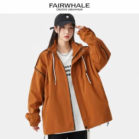 马克华菲美式复古连帽外套女2025新款春秋宽松休闲百搭情侣装上衣图片