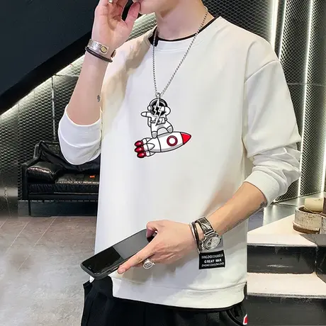 圆领假两件卫衣男2023新款春秋长袖t恤 宇航员潮牌学生春装上衣服商品大图