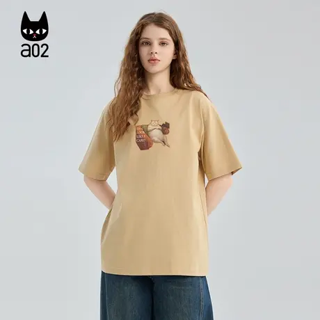 a02黑猫系列宽松圆领短袖T恤女2025新款秋季设计感纯棉上衣半袖商品大图