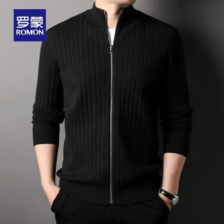 罗蒙男士商务休闲立领毛衣2025秋季新款时尚百搭拉链式针织衫外套商品大图