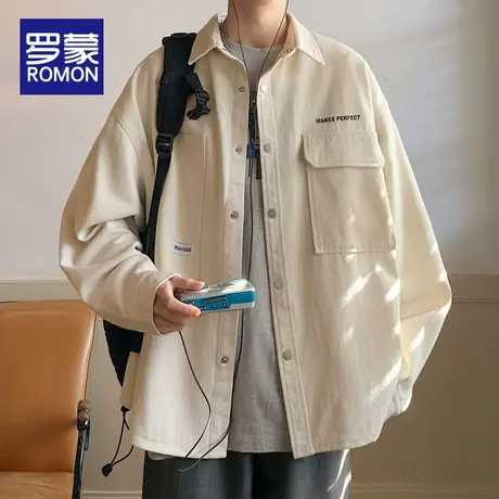 罗蒙长袖衬衫男士春秋季宽松翻领时尚衬衣男2025新款工装外套男装商品大图