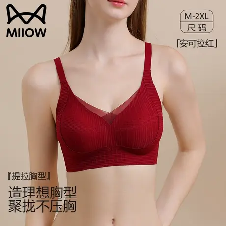 猫人内衣女聚拢小胸提拉防下垂2025年新款爆款可机洗秋冬红色文胸商品大图