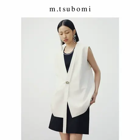 子苞米V领白色宽松气质马甲2024夏季新款一粒扣无袖设计感上衣女商品大图