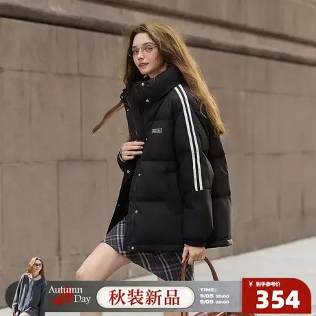 唐狮2025冬季短款羽绒服女士撞色加厚保暖防寒运动风羽绒外套黑色图片
