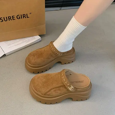 厚底气质勃肯鞋女2025秋季新款爆款百搭包头半拖鞋增高小个子鞋子图片