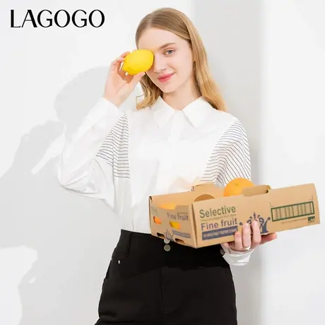 LAGOGO气质条纹蝙蝠袖白色衬衫拉谷谷春秋新品通勤线条设计感上衣商品大图