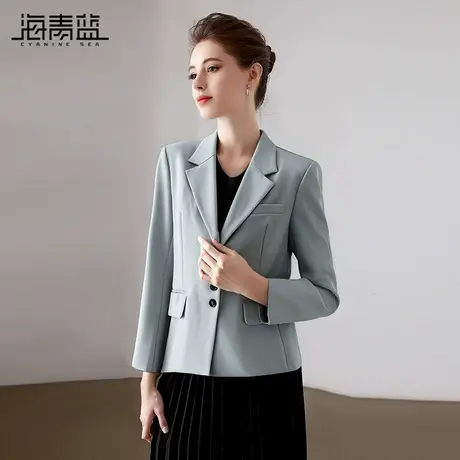 海青蓝 纯色西装短外套女2025新款上衣女装洋气长袖休闲秋冬西服商品大图