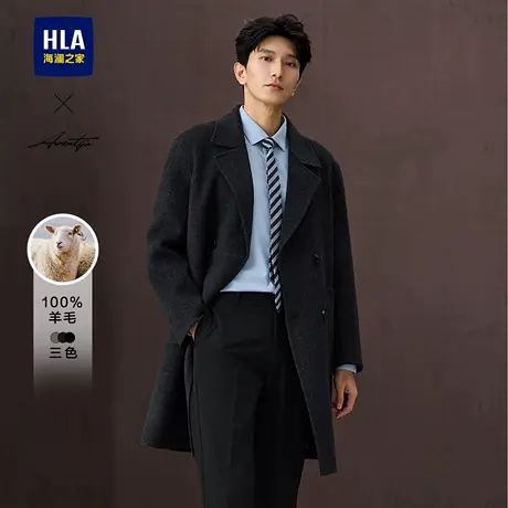 HLA/海澜之家轻商务长款纯羊毛大衣25秋冬新西装领保暖毛呢外套男商品大图