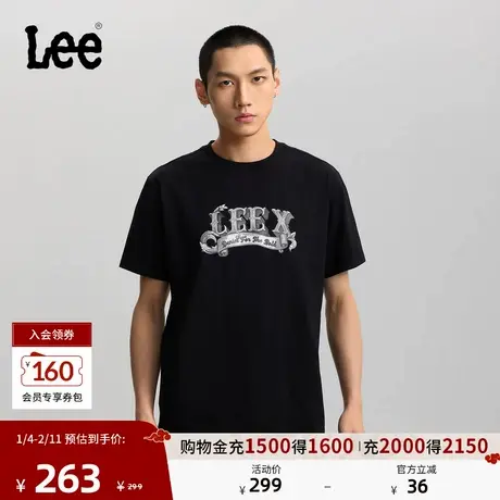 Lee26春夏新品舒适版圆领变体手工Logo印花图案男短袖T恤休闲潮图片