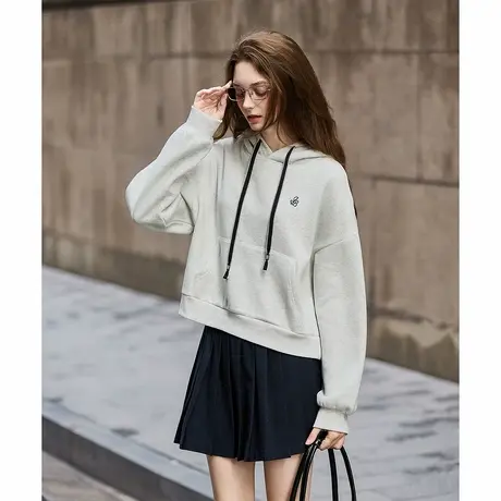 yoe秋季新款连帽卫衣女灰色撞色帽绳设计感休闲套头上衣TM图片