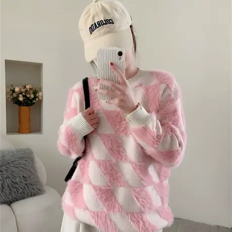 温柔风软糯圆领毛衣女秋冬新款韩版宽松洋气减龄甜美打底针织上衣商品大图