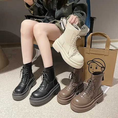 网红马丁靴女英伦风2023秋冬新款ins小个子靴子舒适厚底爆款短靴图片