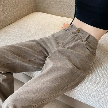 阔腿牛仔裤女春秋2023新款梨型身材拖地长裤窄版复古工装直筒裤子商品大图