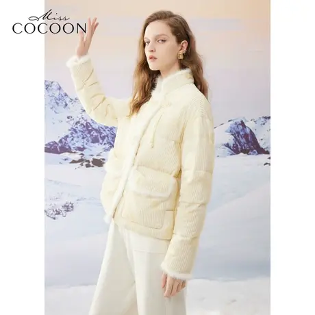 misscocoon23秋冬新款新中式盘扣水貂毛拼接高贵气质羽绒外套图片