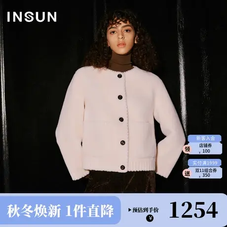 恩裳COVER2023冬装新款时尚颗粒绒羊毛植绒工艺短款圆领女士外套商品大图