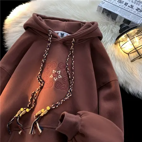 秋冬季卫衣男潮牌连帽复古国潮美式大码宽松外套情侣休闲套头帽衫商品大图