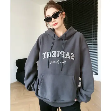 尔给美式潮牌宽松复古长袖慵懒风高级感超好看卫衣冬季女加绒加厚图片