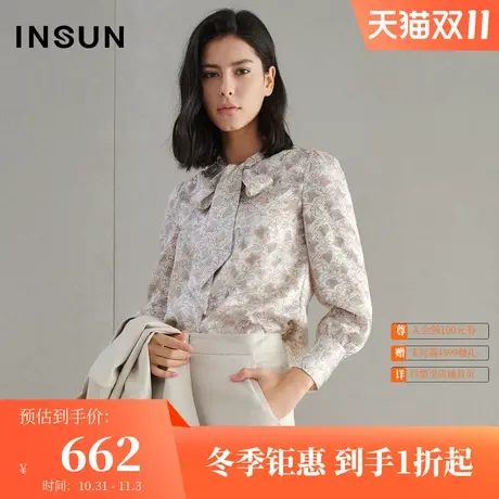 恩裳商场同款春季时尚简约法式蝴蝶结飘带光泽感衬衫上衣商品大图