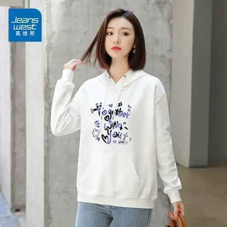 真维斯卫衣女春秋宽松学生上衣2023新款ins舒适连帽长袖上衣潮流商品大图