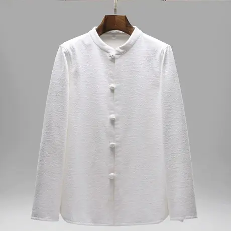 加绒加厚衬衫男长袖外套中国风男装冬季2023新款中式男士棉麻衬衣商品大图