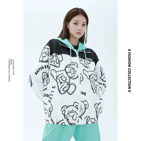 [商场同款]唐狮冬季外套女个性时尚青春立领满印拼接潮流短外套图片