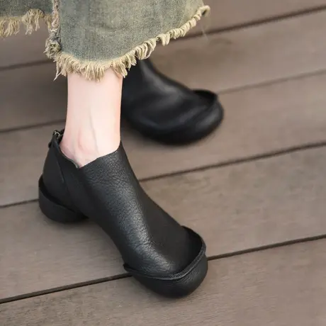 Artmu阿木原创复古靴子粗跟短靴女春秋单靴真皮裸靴舒适百搭新款图片