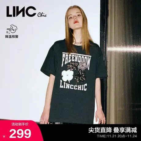 LINCCHIC金羽杰t恤女新款复古轻奢重工刺绣短袖女T恤S231TS061Y商品大图