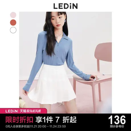 乐町纯色学院风半裙休闲夏季新款半身裙女装元气白色A字百褶短裙图片