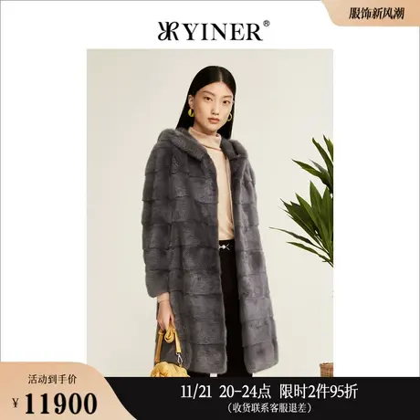 YINER音儿线上专选女装冬季中长款连帽保暖廓形水貂毛皮草高级感商品大图