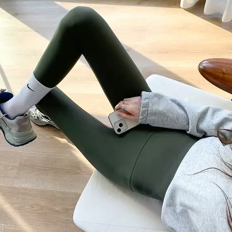 墨绿色鲨鱼皮打底裤女外穿紧身春秋高腰收腹提臀薄款芭比瑜伽裤子图片