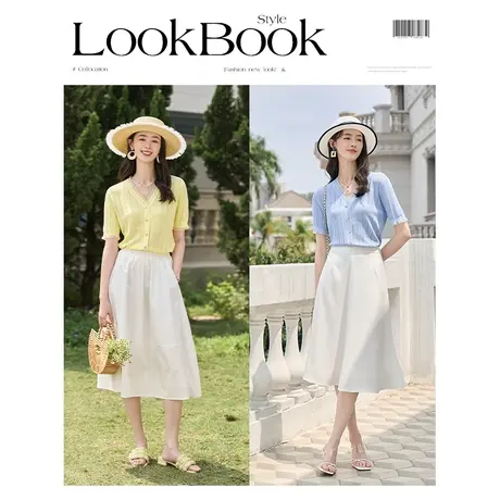 OSA欧莎蓝色木耳边锁骨v领冰丝针织衫女夏季2023年新款显瘦薄上衣商品大图