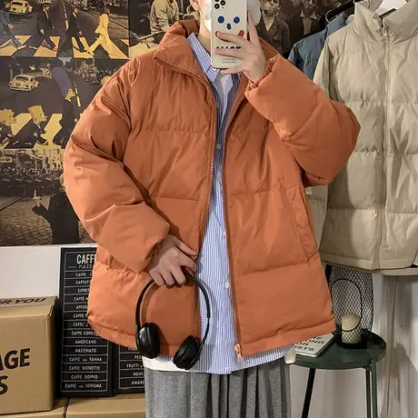 秋冬季男士棉衣外套新款港风潮流休闲宽松棉袄潮牌情侣装纯色棉服商品大图